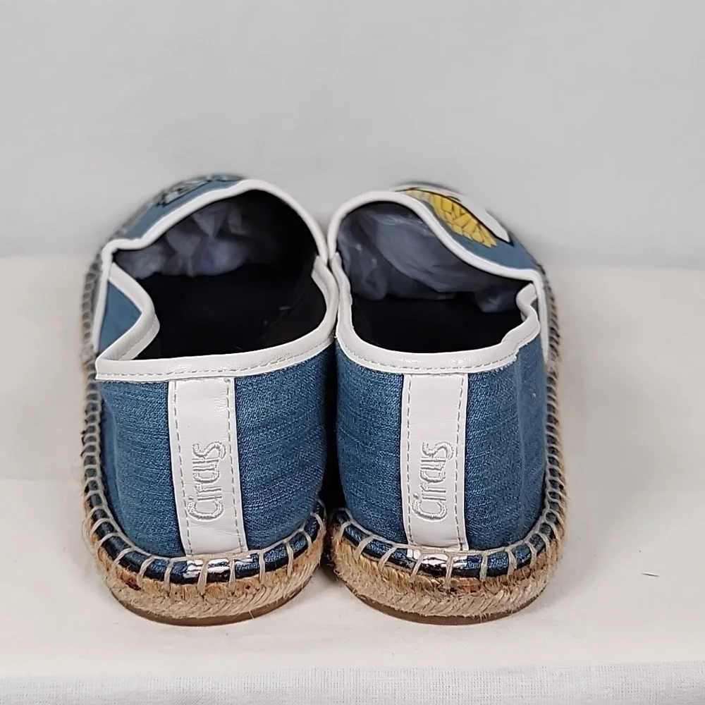 Sam Edelman Blue Denim Slip-On Espadrilles with Fries Graphic